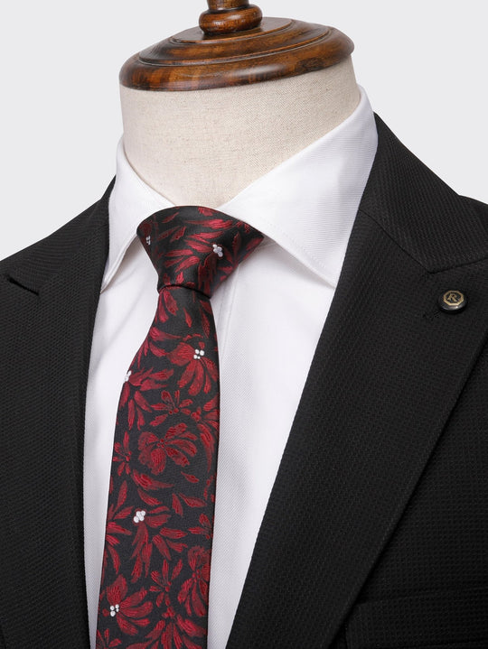 Black Textured Slim Fit Suit - Roban