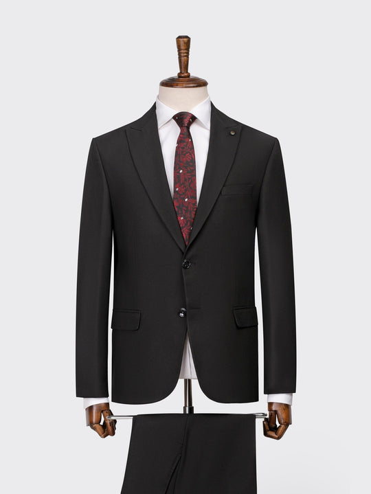 Black Textured Slim Fit Suit - Roban