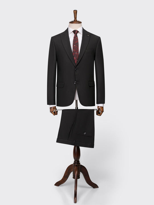 Black Textured Slim Fit Suit - Roban