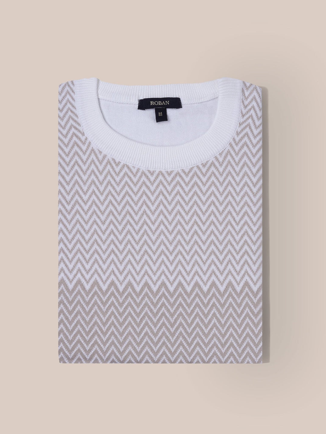 COTTON ZEGZAG STYLE KNITTED CREWNECK T - SHIRT - Roban