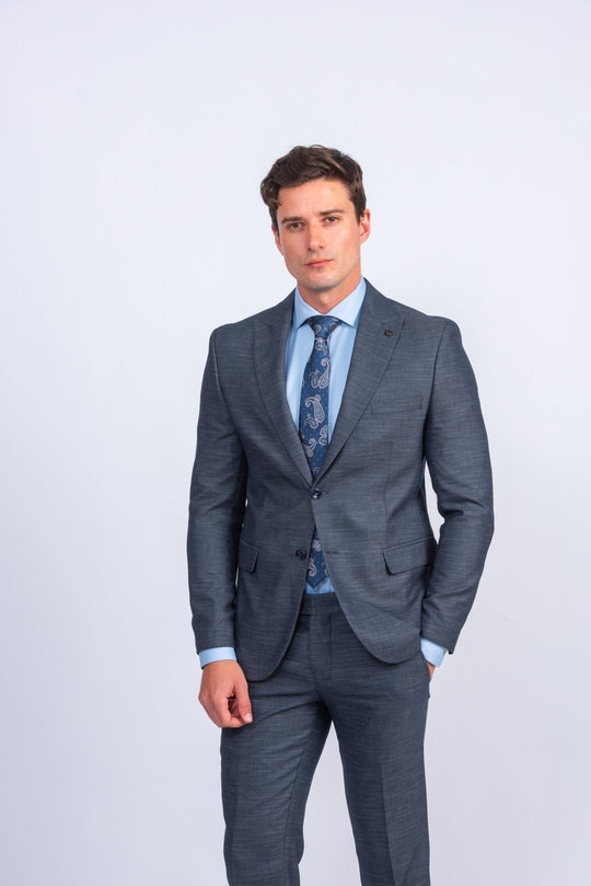 Eclipse Navy Melange Regular Fit Suit - Roban