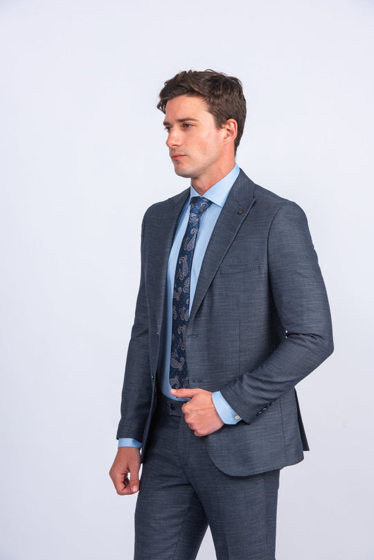 Eclipse Navy Melange Regular Fit Suit - Roban