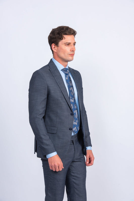 Eclipse Navy Melange Regular Fit Suit - Roban