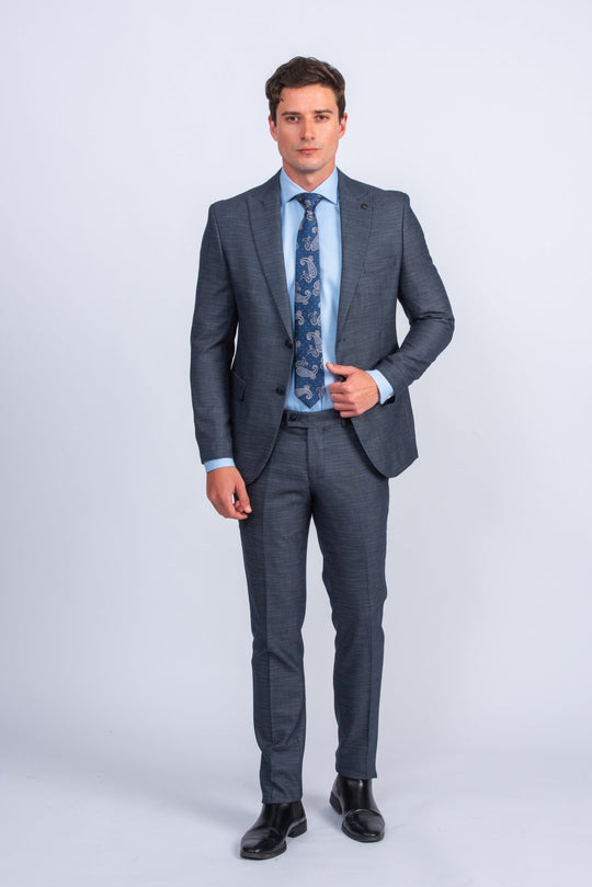 Eclipse Navy Melange Regular Fit Suit - Roban