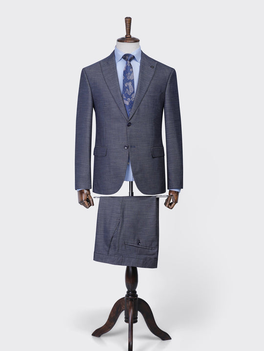 Eclipse Navy Melange Regular Fit Suit - Roban