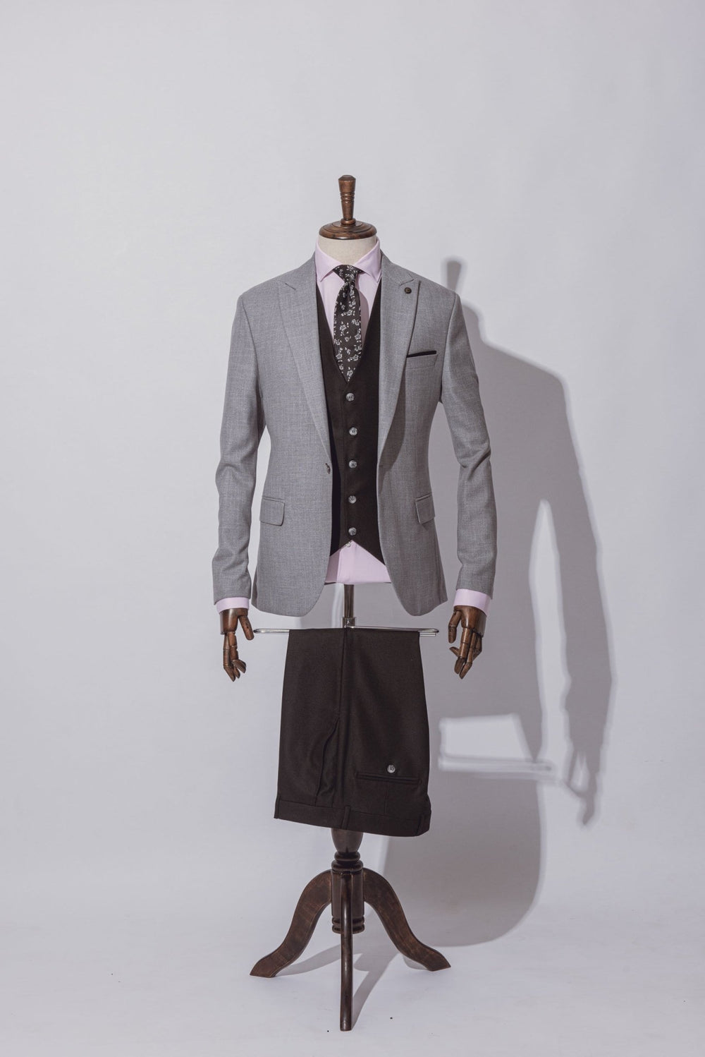 GREY HERRINGBONE 3 PIECES SLIMT FIT SUIT - Roban
