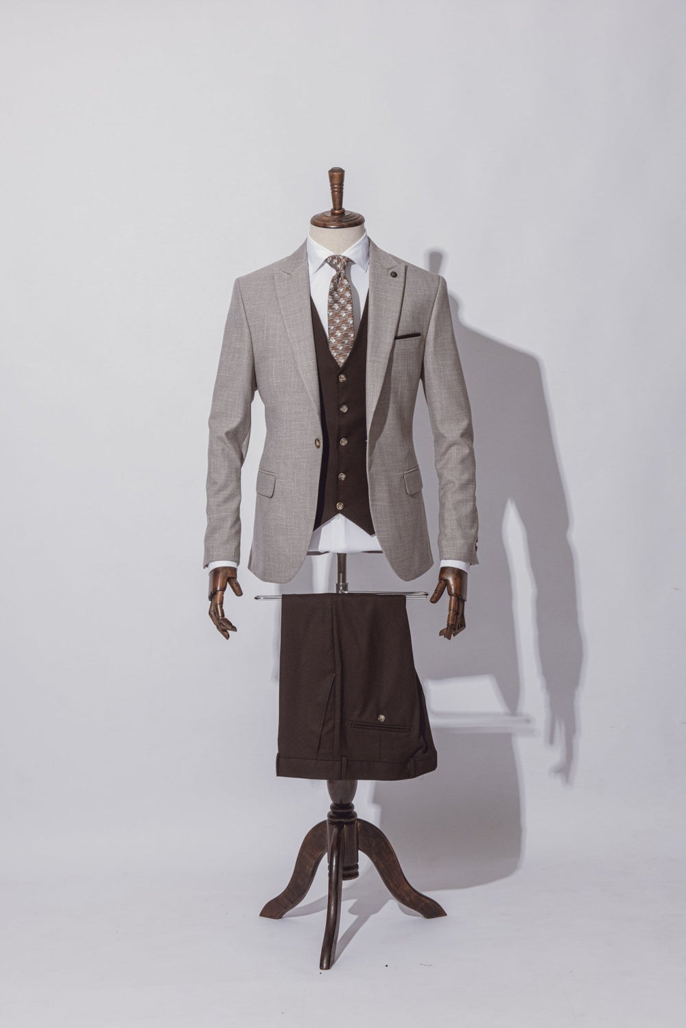 LIGHT GREY HERRINGBONE 3 PIECES SLIMT FIT SUIT - Roban