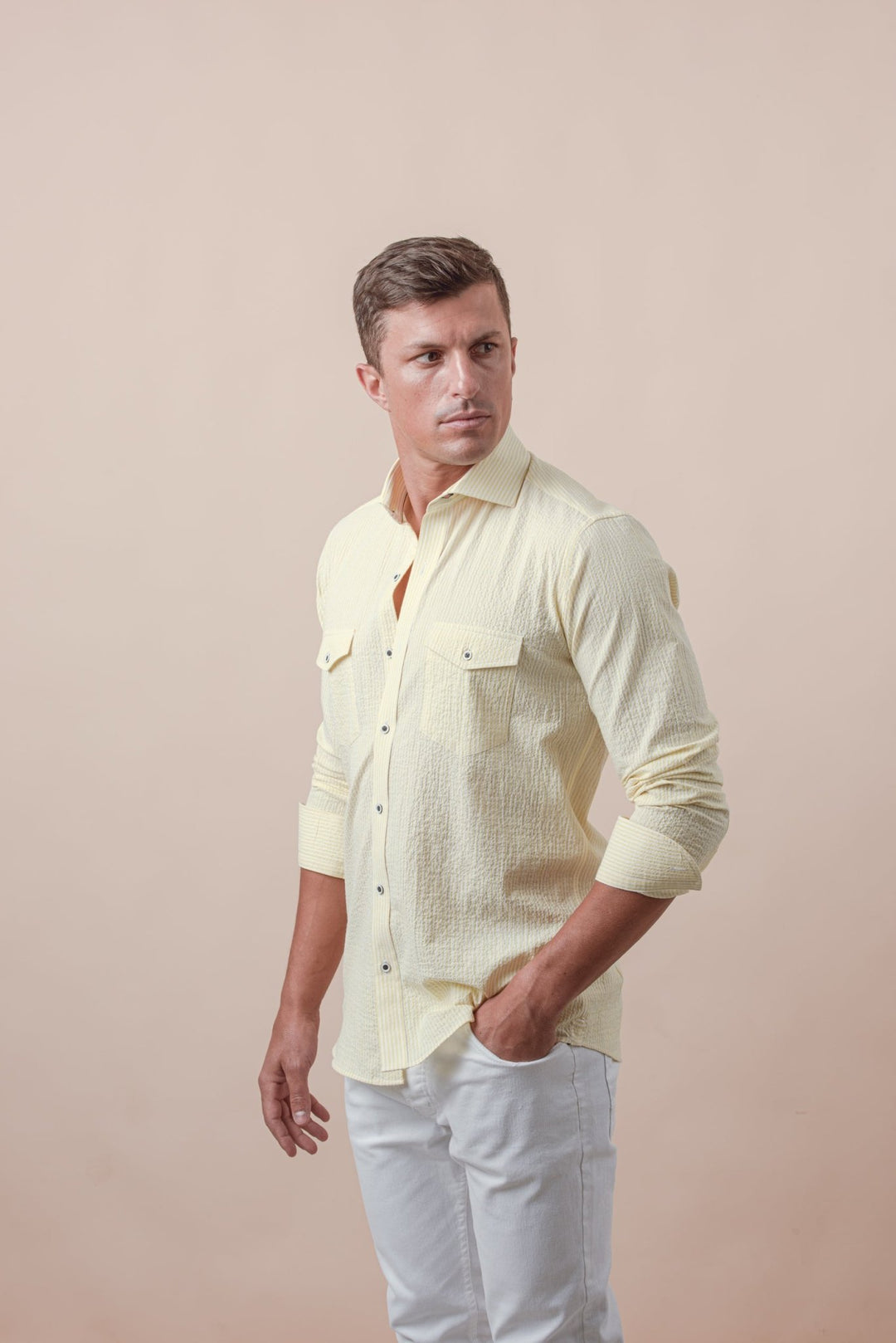 STRIPED CRINKLE - RIBBED COTTON SLIM FIT SHIRT - Roban