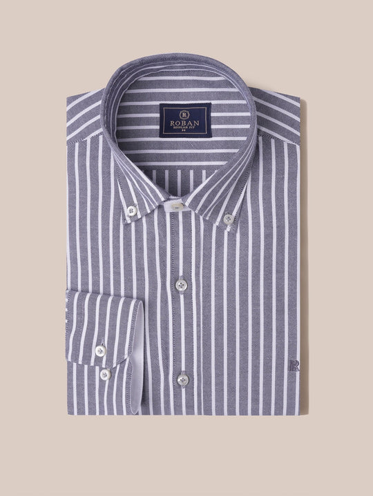 STRIPED WASHED OXFORD REGULAR FIT SHIRT - Roban