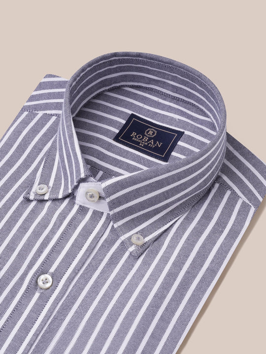 STRIPED WASHED OXFORD REGULAR FIT SHIRT - Roban
