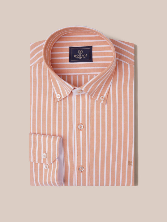 STRIPED WASHED OXFORD REGULAR FIT SHIRT - Roban