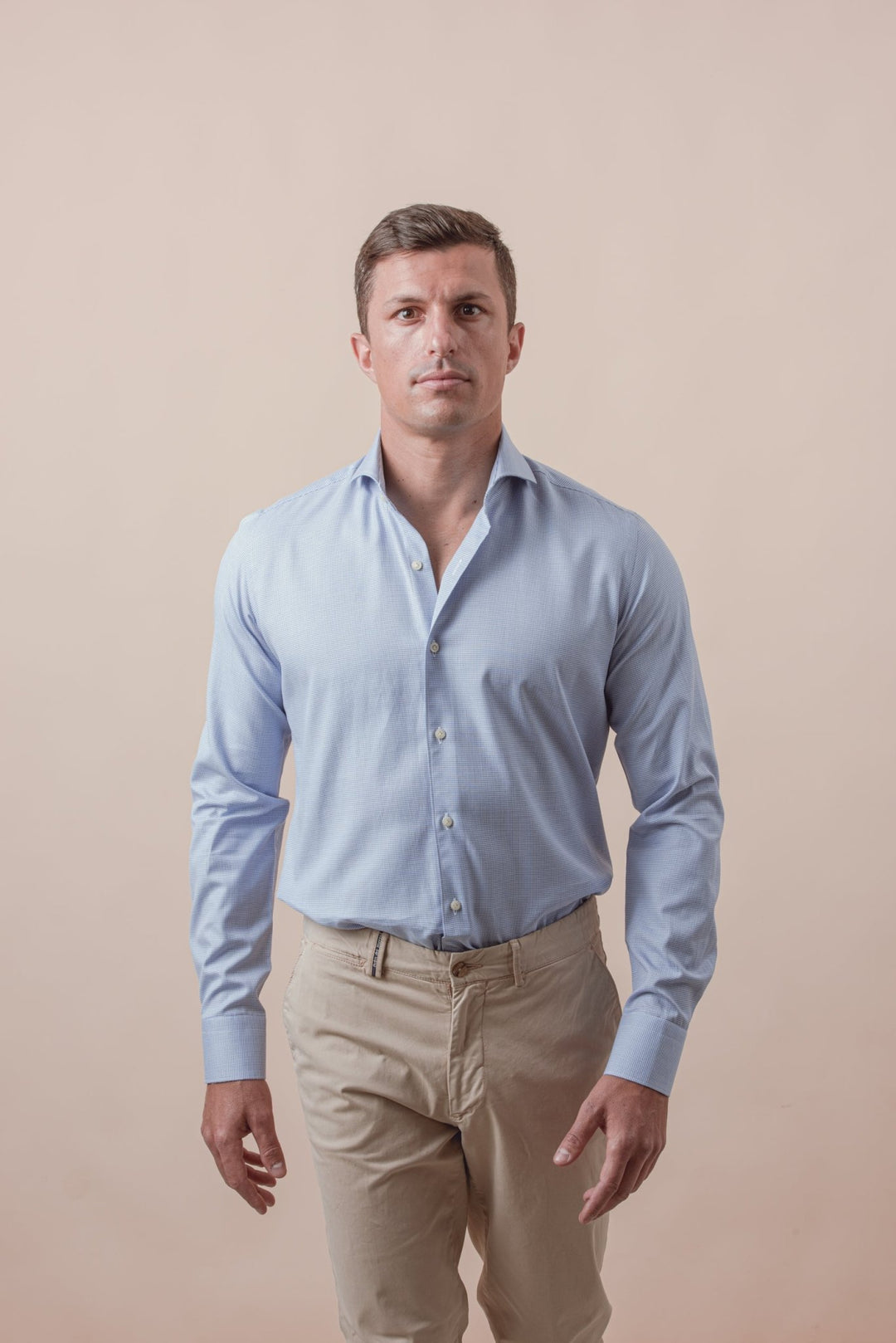 TEXTURED OPEN COLLAR COTTON SHIRT - Roban