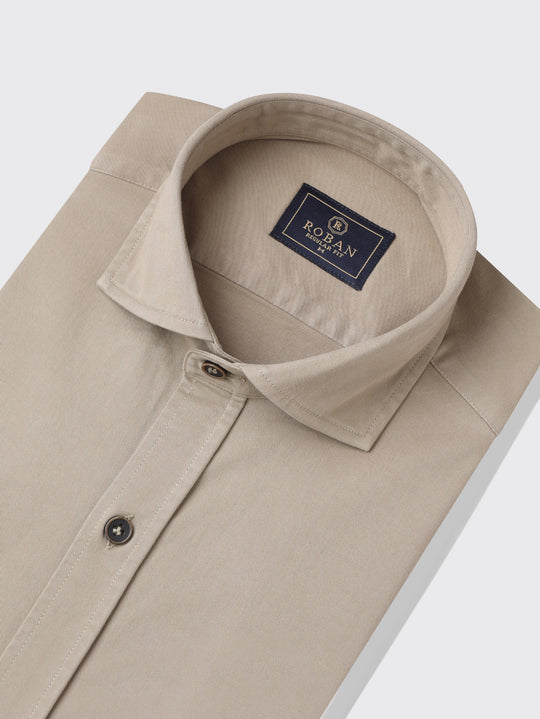 Regular Fit Washed Gabardine Shirt with Hidden Buttons