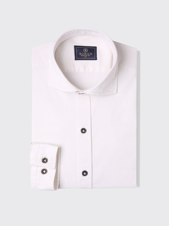 Regular Fit Washed Gabardine Shirt with Hidden Buttons