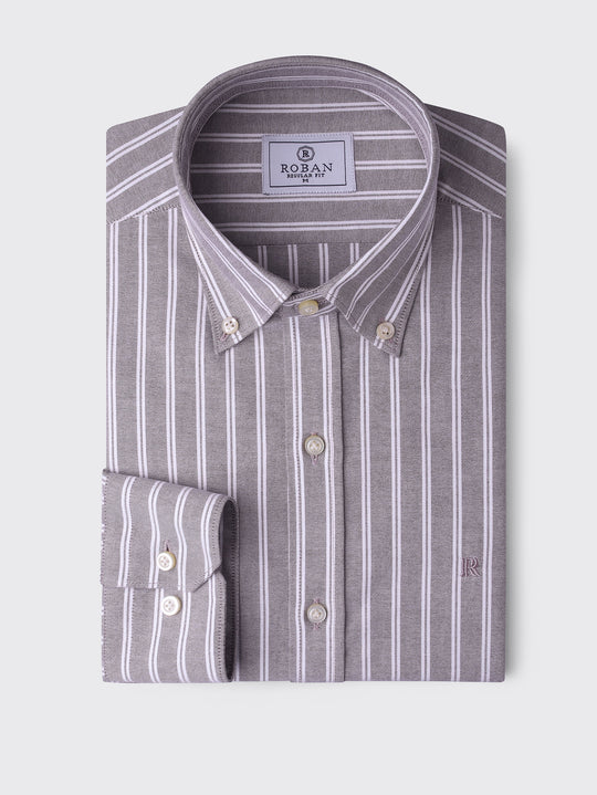 STRIBED WASHED OXFORD REGULAR FIT SHIRT