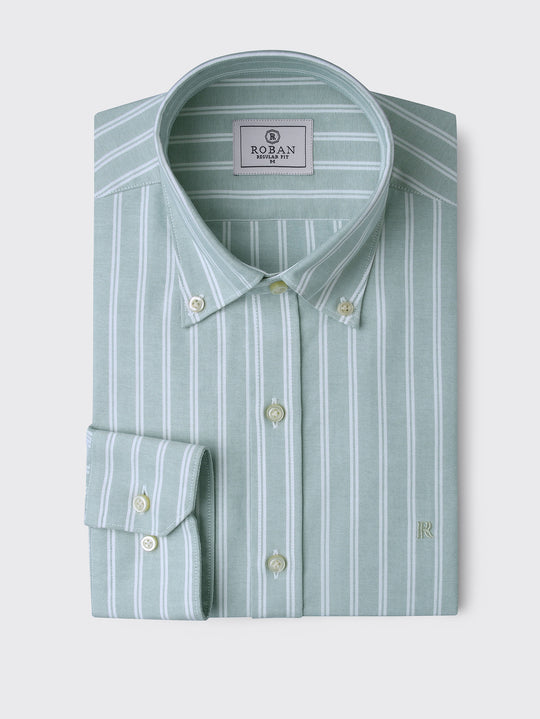 STRIBED WASHED OXFORD REGULAR FIT SHIRT
