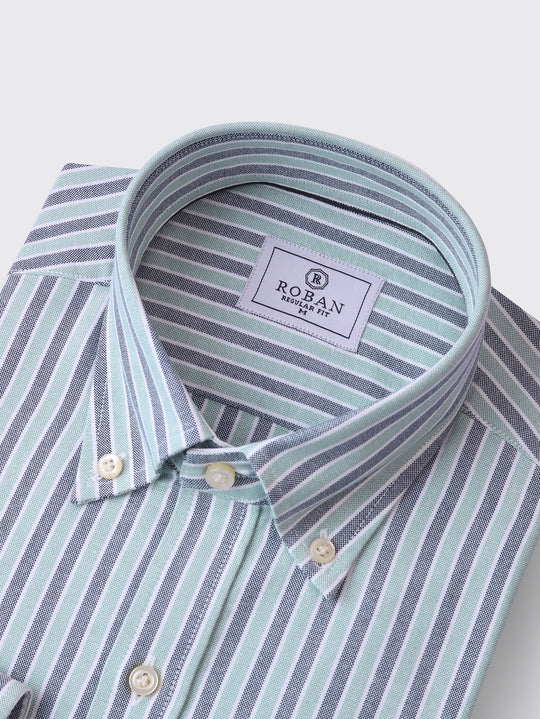 STRIBED WASHED OXFORD REGULAR FIT SHIRT