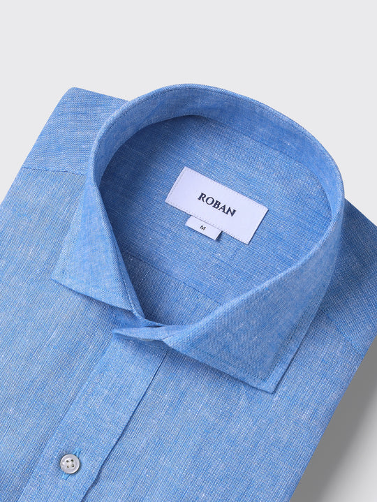 PLAIN WASHED LINEN REGULAR FIT SHIRT