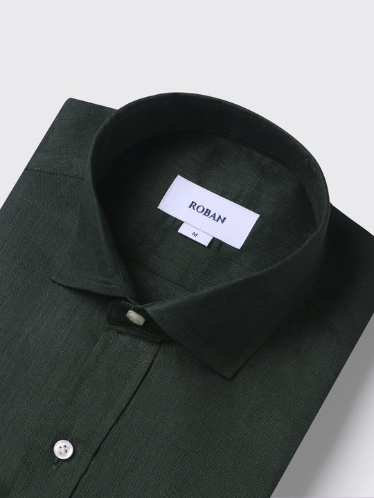 PLAIN WASHED LINEN REGULAR FIT SHIRT