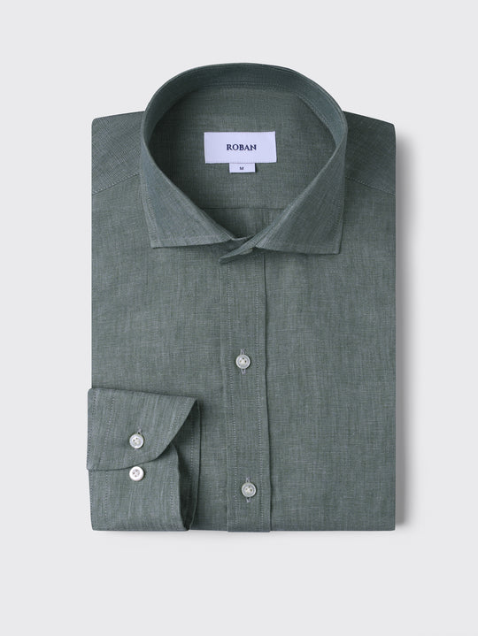 PLAIN WASHED LINEN REGULAR FIT SHIRT