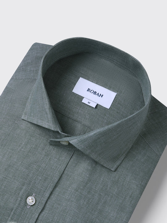 PLAIN WASHED LINEN REGULAR FIT SHIRT