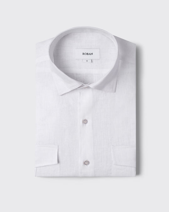 PLAIN WASHED LINEN REGULAR FIT SHIRT