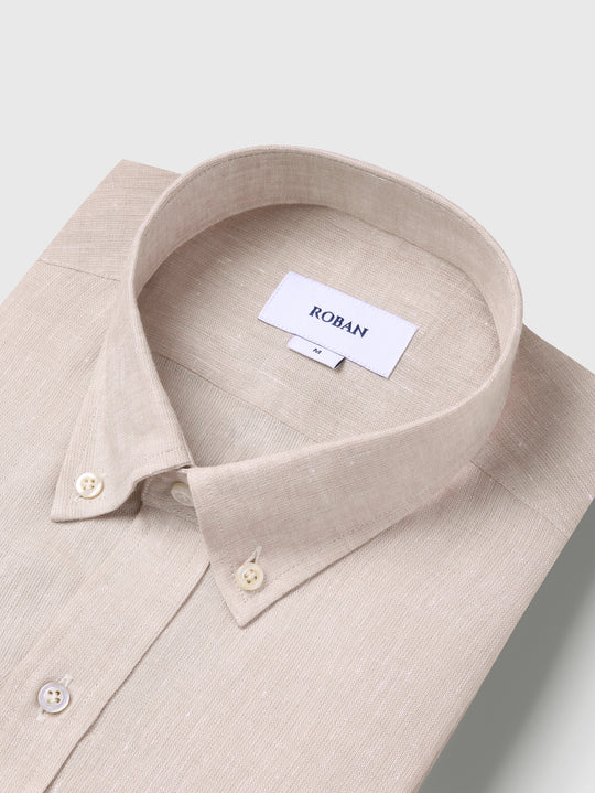 PLAIN WASHED LINEN REGULAR FIT SHIRT