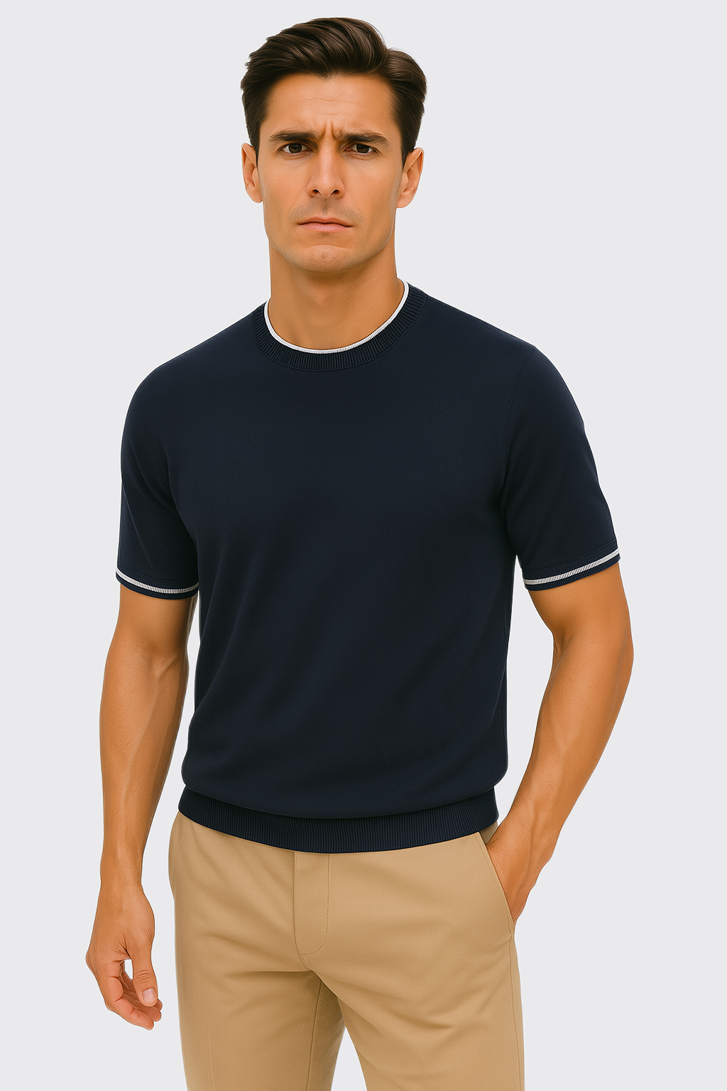COTTON KNITTED ROUND NECK SHIRT