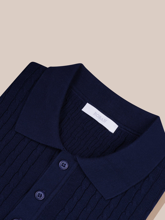 COTTON AJOUR KNITTED POLO SHIRT