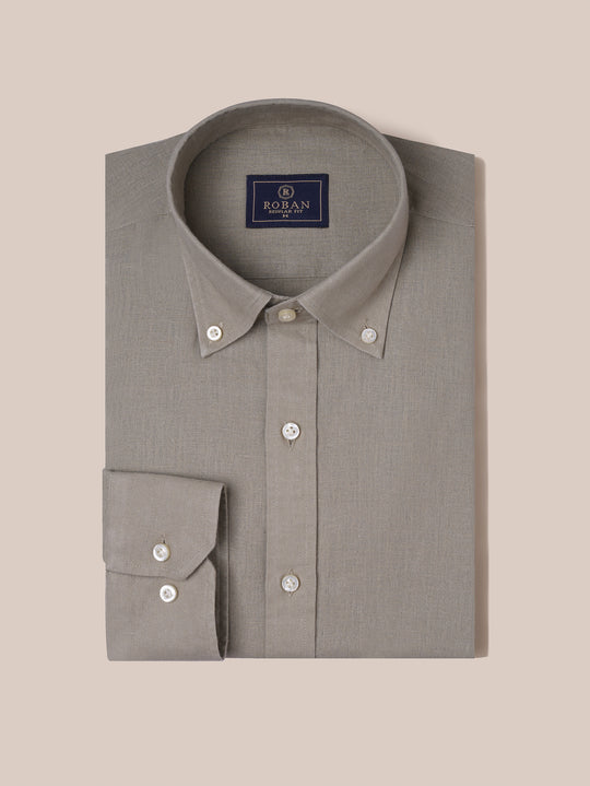 PLAIN WASHED COTTON LINEN REGULAR FIT SHIRT