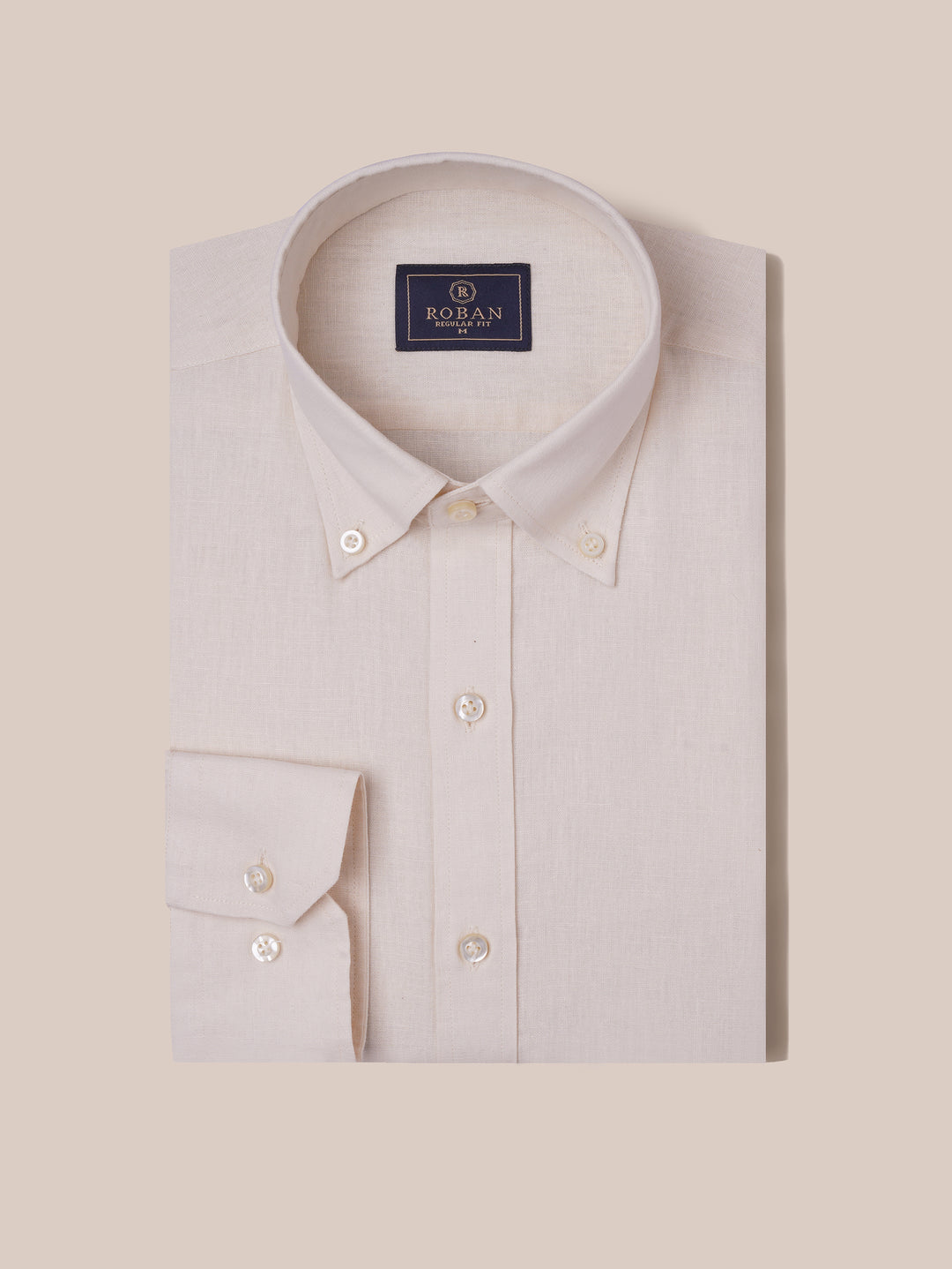 PLAIN WASHED COTTON LINEN REGULAR FIT SHIRT