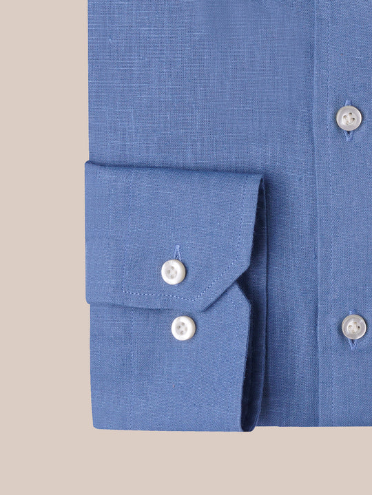 PLAIN WASHED COTTON LINEN REGULAR FIT SHIRT