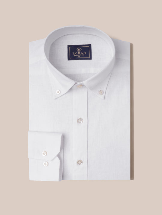 PLAIN WASHED COTTON LINEN REGULAR FIT SHIRT