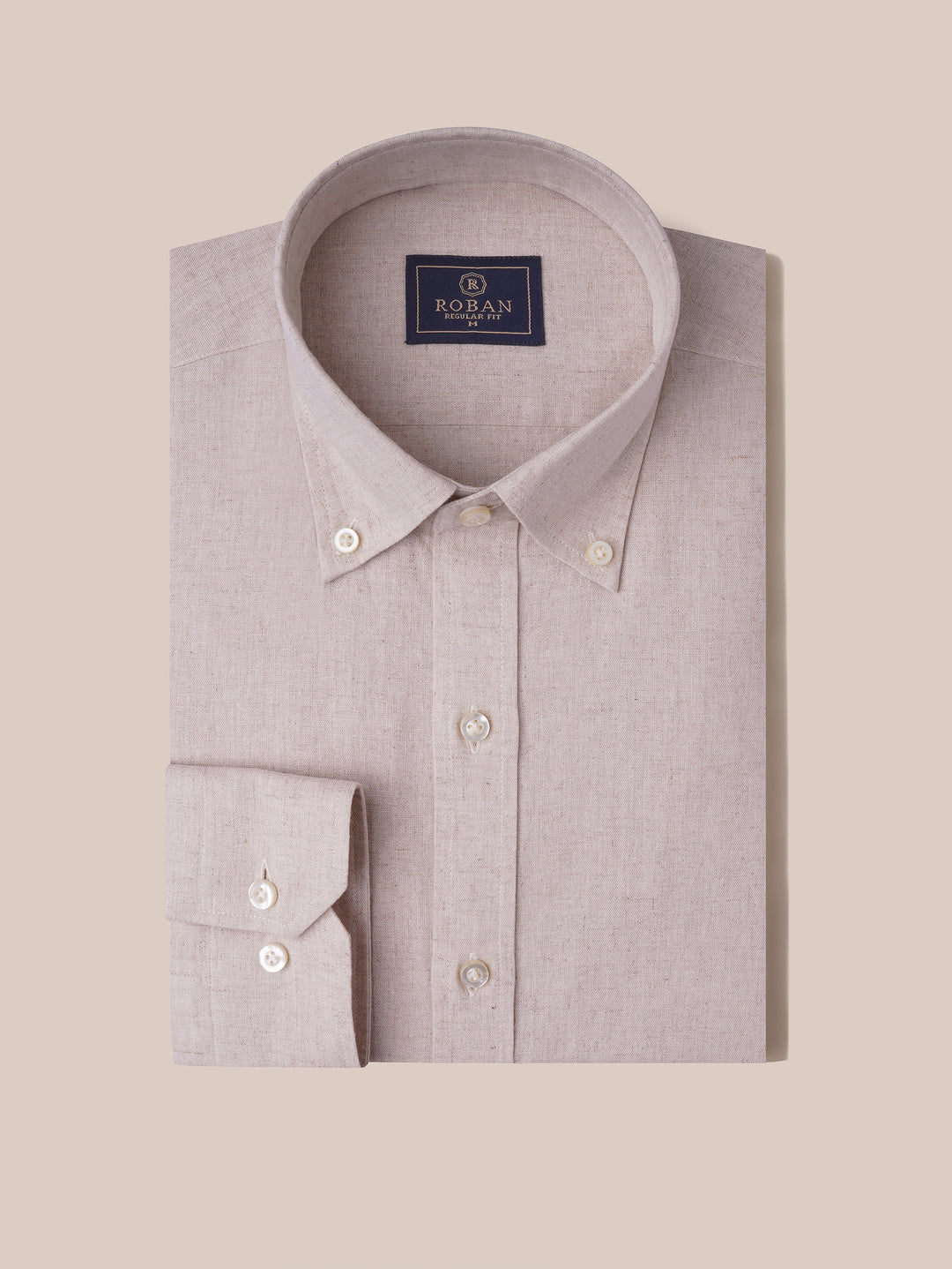 PLAIN WASHED COTTON LINEN REGULAR FIT SHIRT