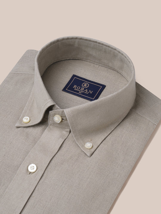 PLAIN WASHED COTTON LINEN REGULAR FIT SHIRT