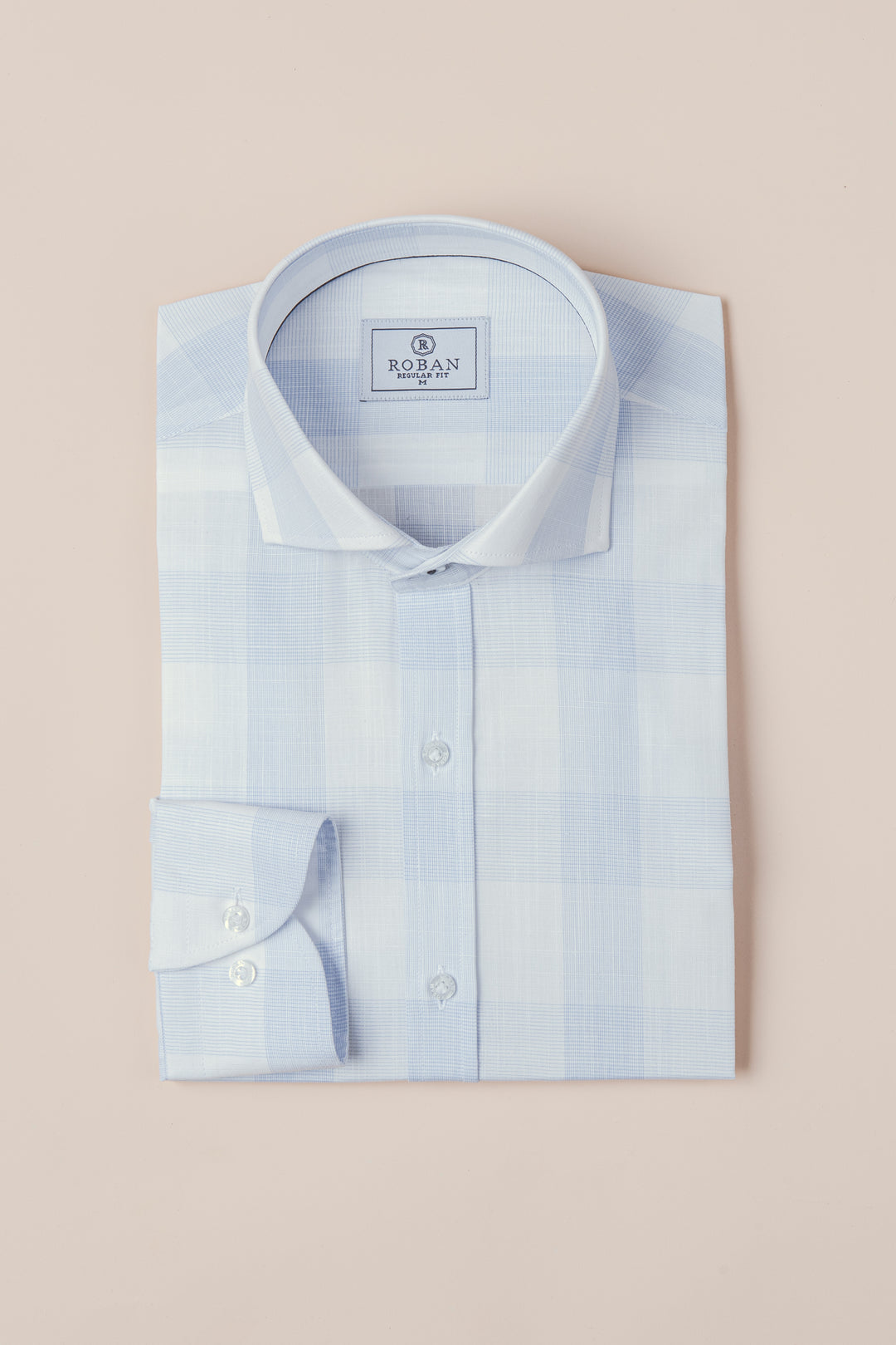 LIGHT BLUE CHECKED COTTON REGULAR FIT SHIRT