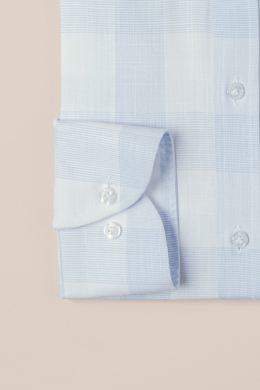 LIGHT BLUE CHECKED COTTON REGULAR FIT SHIRT