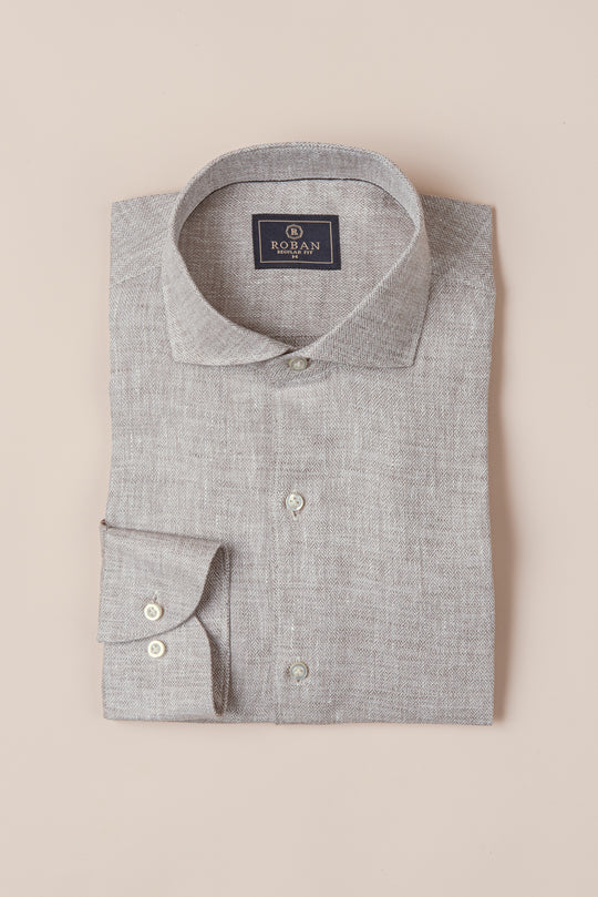 TEXTURED PLAIN TEXTURED WASHED LINEN REGULAR FIT SHIRT