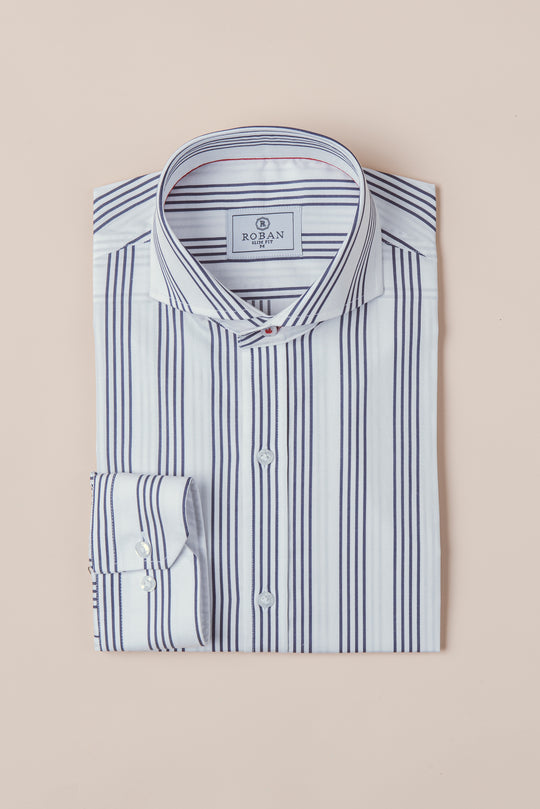 WHITE STRIPED COTTON SLIM FIT SHIRT