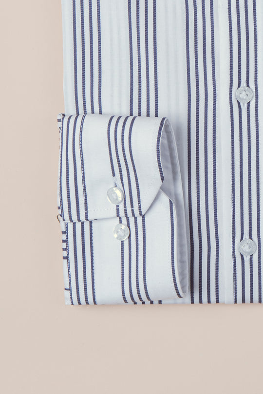 WHITE STRIPED COTTON SLIM FIT SHIRT