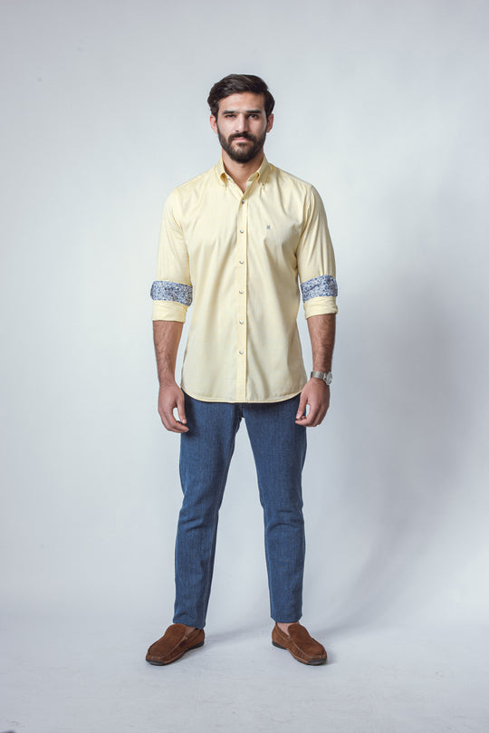 TEXTURED SLIM FIT SLUB COTTON SHIRT