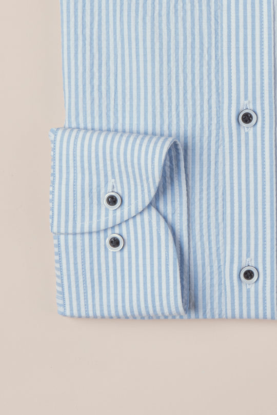 STRIPED CRINKLE-RIBBED COTTON SLIM FIT  SHIRT