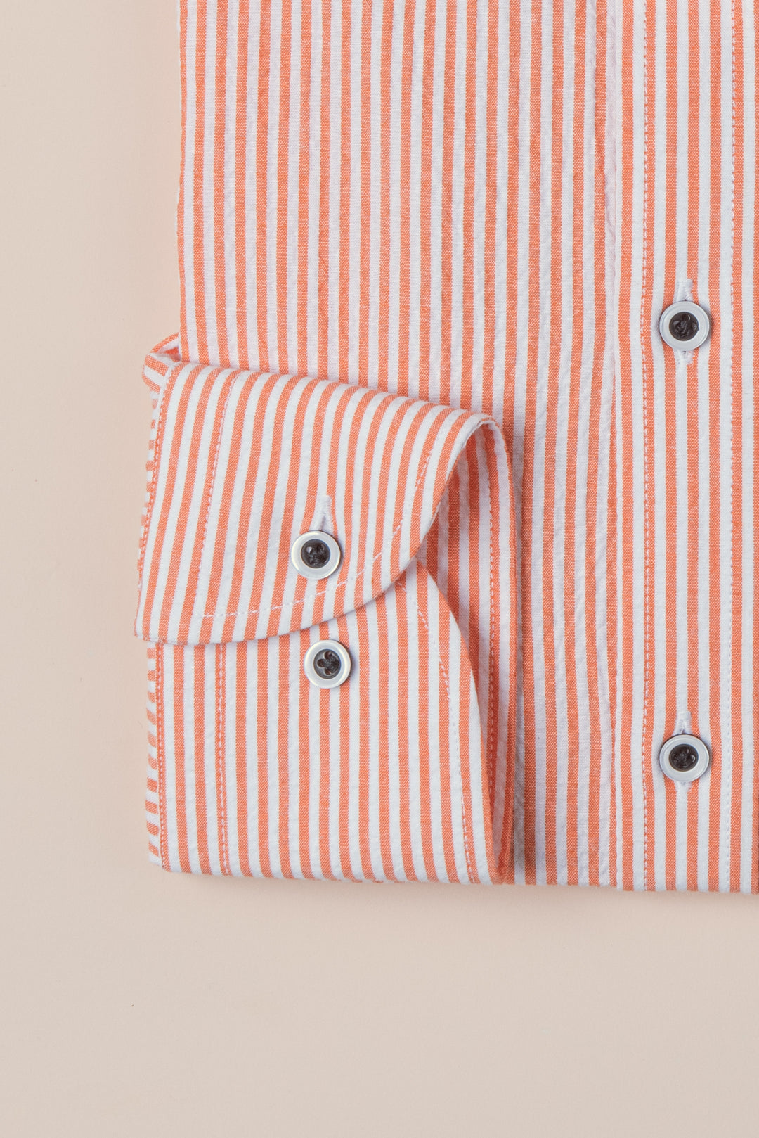 STRIPED CRINKLE-RIBBED COTTON SLIM FIT  SHIRT