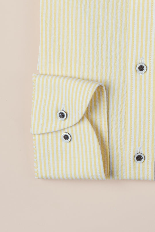 STRIPED CRINKLE-RIBBED COTTON SLIM FIT  SHIRT