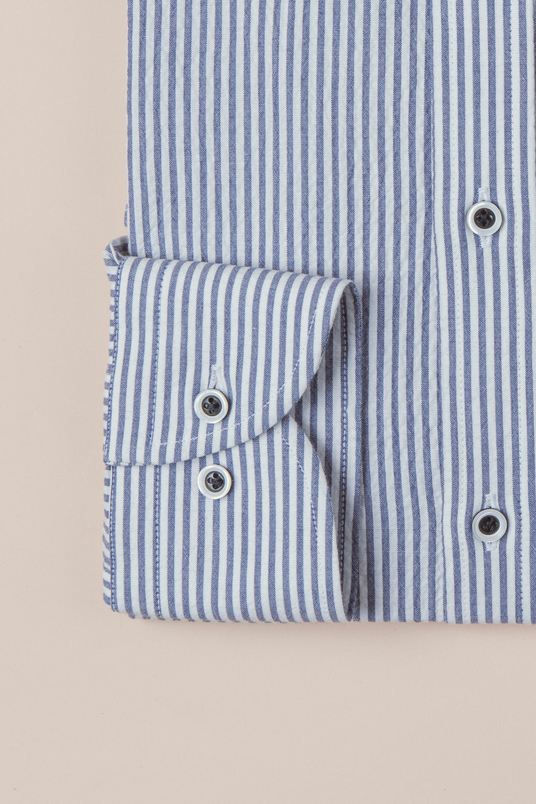 STRIPED CRINKLE-RIBBED COTTON SLIM FIT  SHIRT