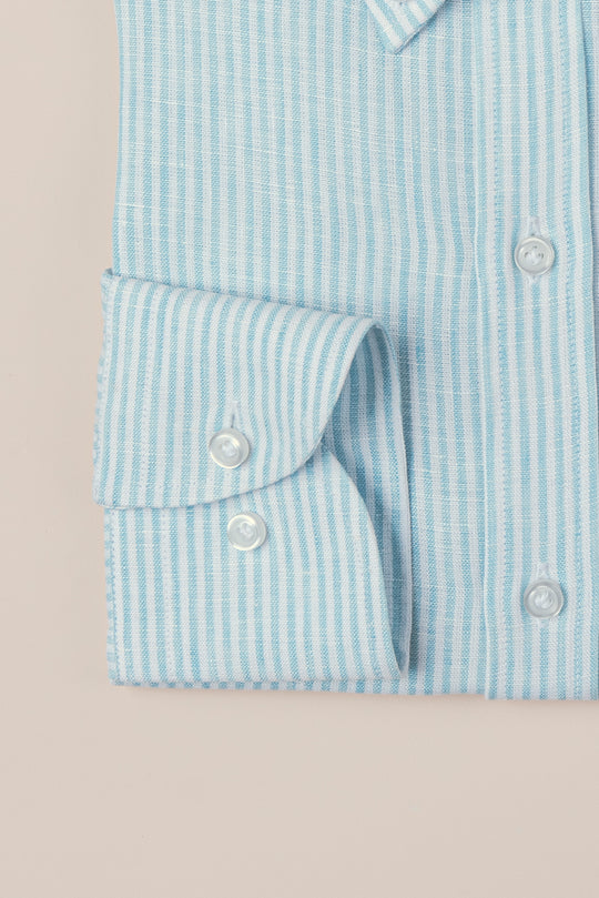 STRIBED WASHED LINEN REGULAR FIT SHIRT