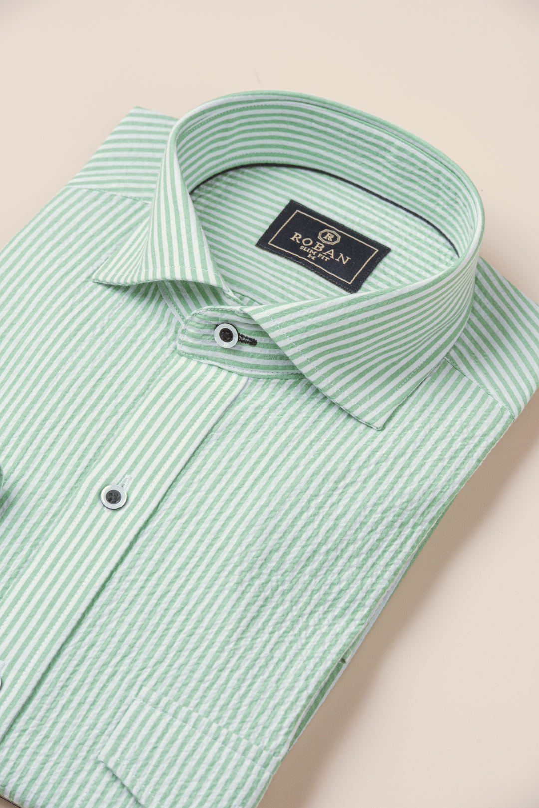 STRIPED CRINKLE-RIBBED COTTON SLIM FIT  SHIRT