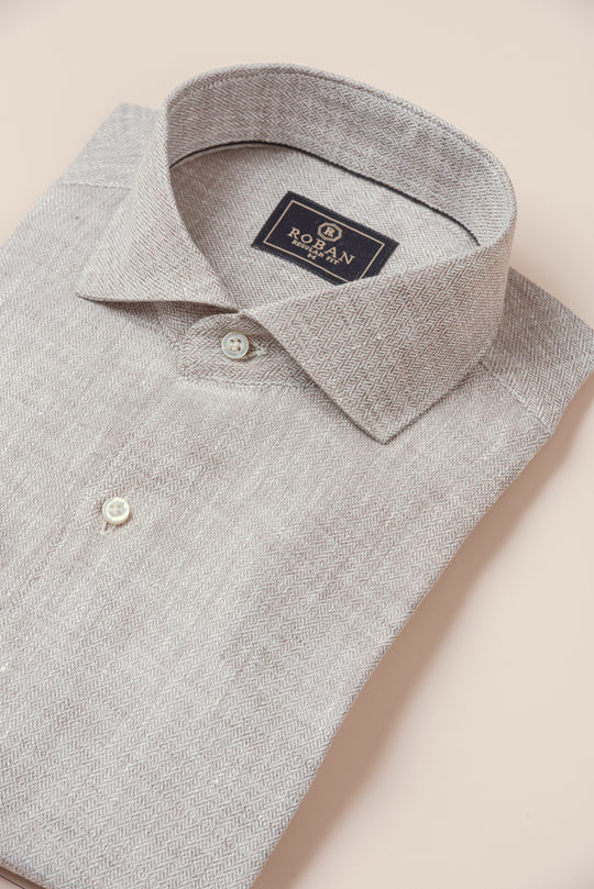 TEXTURED PLAIN TEXTURED WASHED LINEN REGULAR FIT SHIRT