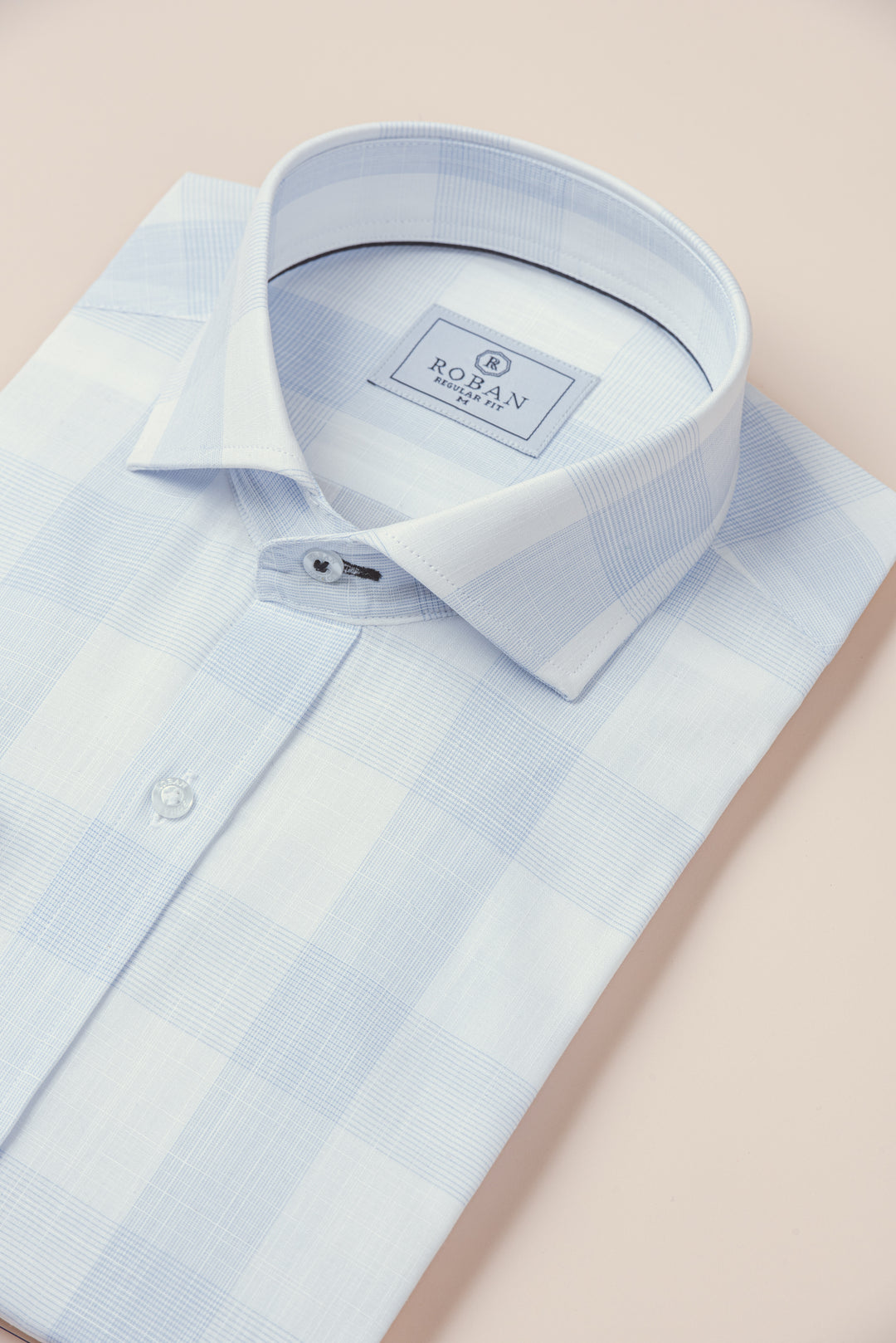 LIGHT BLUE CHECKED COTTON REGULAR FIT SHIRT