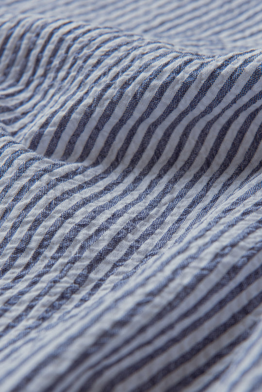 STRIPED CRINKLE-RIBBED COTTON SLIM FIT  SHIRT